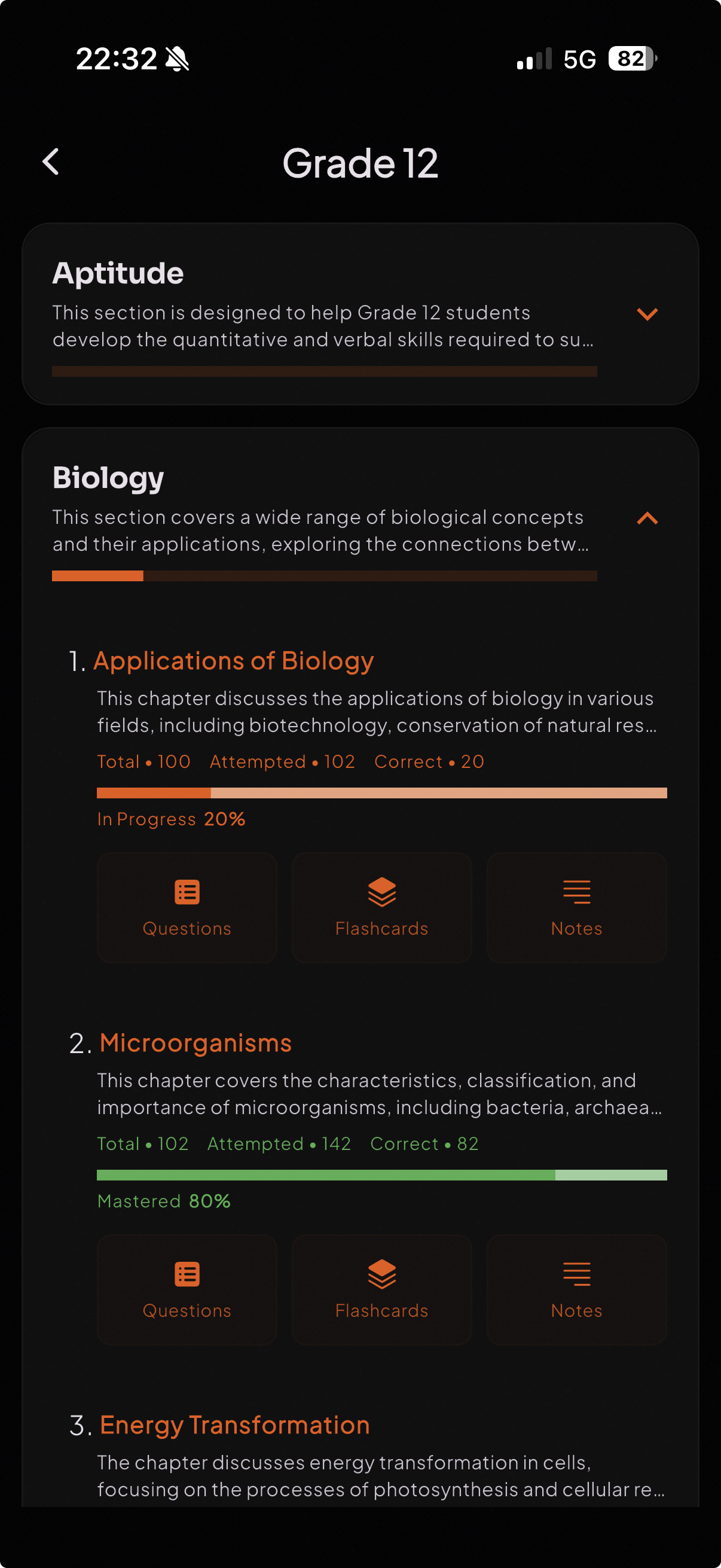 Grade 12 curriculum with subjects and chapter study options